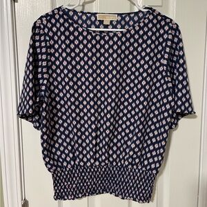 Michael Kors Navy and White Patterned Blouse